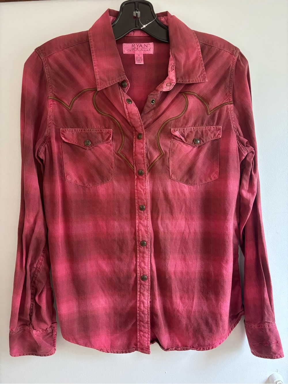 RYAN Michael Pink silk blend Western Button-Up Shirt